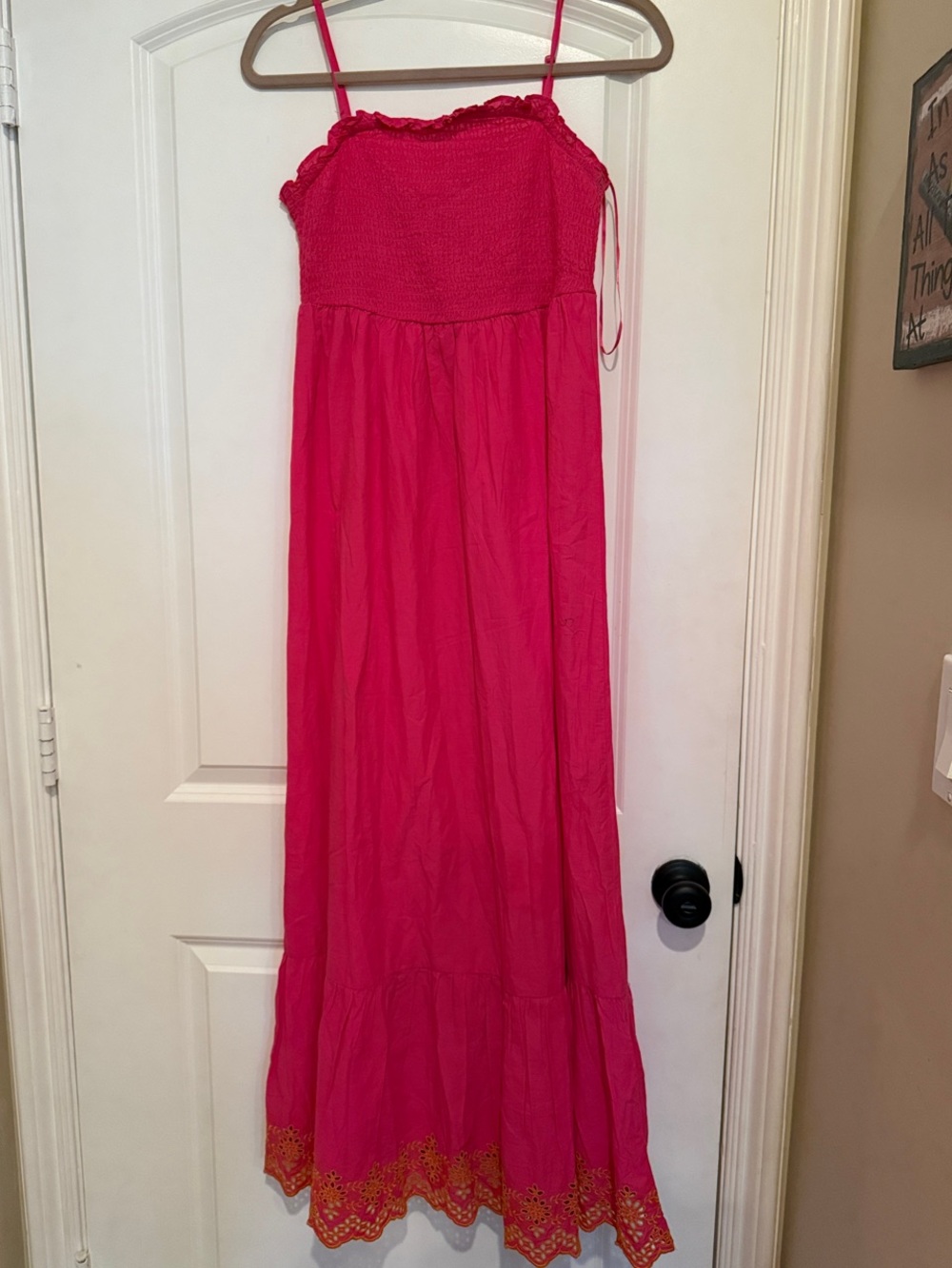 Only Hot Pink Maxi Dress with Embroidered Hem